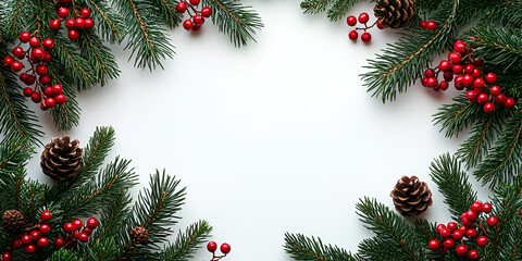 Christmas holiday greeting card with fir tree branches frame decoration