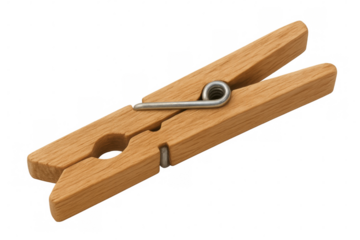 Classic wooden clothespin isolated on transparent background, ready for holding laundry or other items