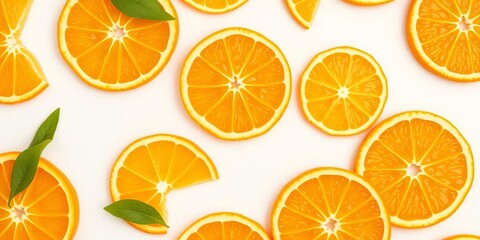 Obraz premium Vibrant orange slices create a juicy, repeating pattern on a crisp white background, stock photo, seamless