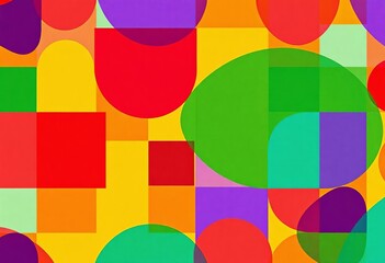 Obraz premium Vibrant geometric textile with overlapping squares and circles in bold hues, colorful circles, colorful