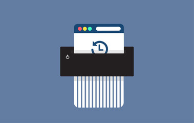 Shredding of web history and clean browser data illustration