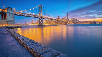 Obraz premium Golden Hour View of San Francisco Bay Bridge and City Skyline
