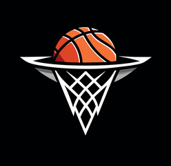 Basketball Going Through Hoop – Modern Sports Icon Design © Mubashar