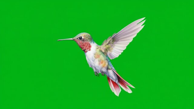Flying Hummingbird on Green Background Isolated
