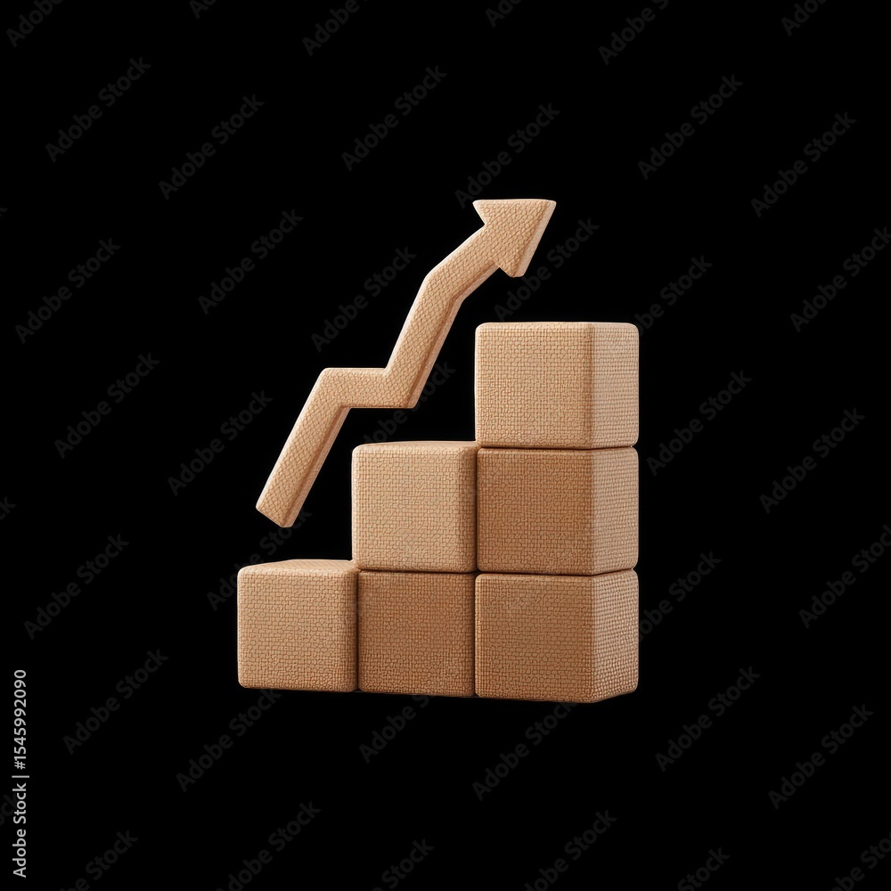 Poster stacked blocks with upward trending arrow graph symbolize growth and progress in business or finance