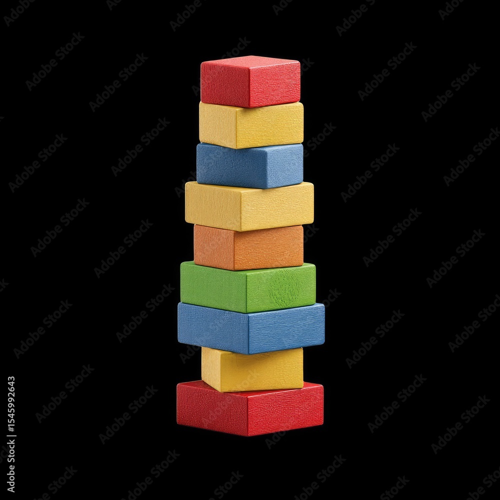 Poster colorful building blocks stacked in vertical arrangement create playful and vibrant display against 