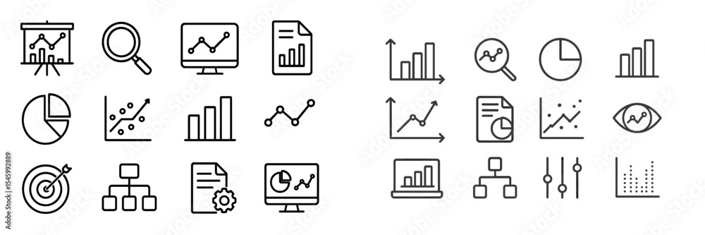 Poster charts and graphs illustrating data analysis concepts for presentations and reports in a modern offi