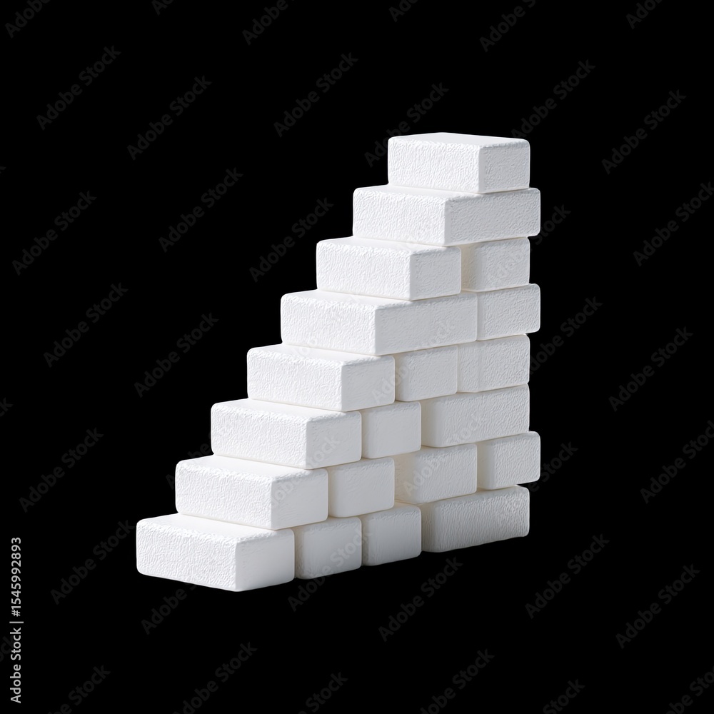 Poster abstract building blocks creating staircase, symbolizing progress and creativity. clean white design