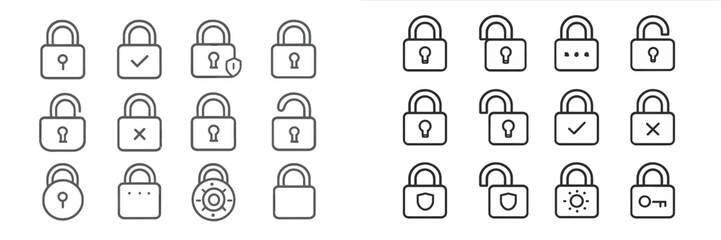 Collection of lock icons featuring various designs and states including open and closed variations