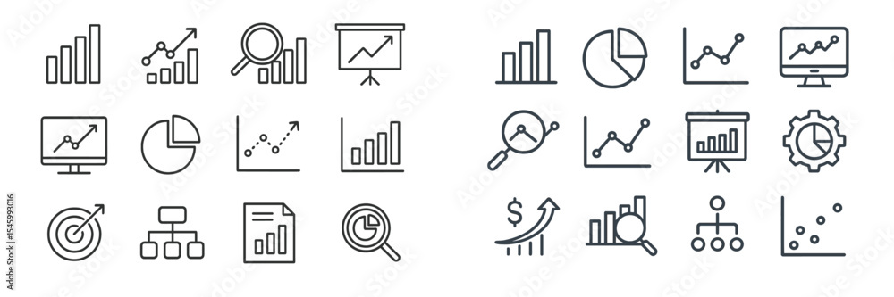 Poster graphs and charts representing data analysis and progress in a professional setting with various vis