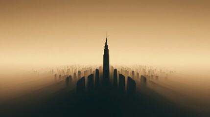 Naklejka premium A city skyline with a tall building in the middle