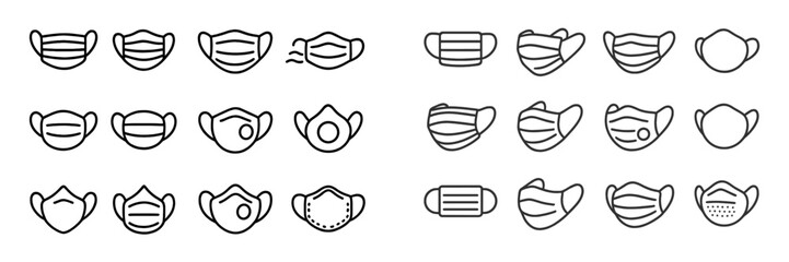 Various styles of face masks and coverings for health protection and safety in different situations