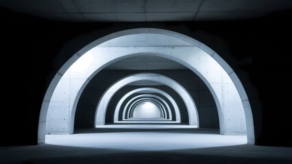 Concrete Arch Tunnel (Passage), ideal for architectural design displays (underground spaces, traffic tunnels), sci - fi film/game scenes (futuristic passages), artistic photography 