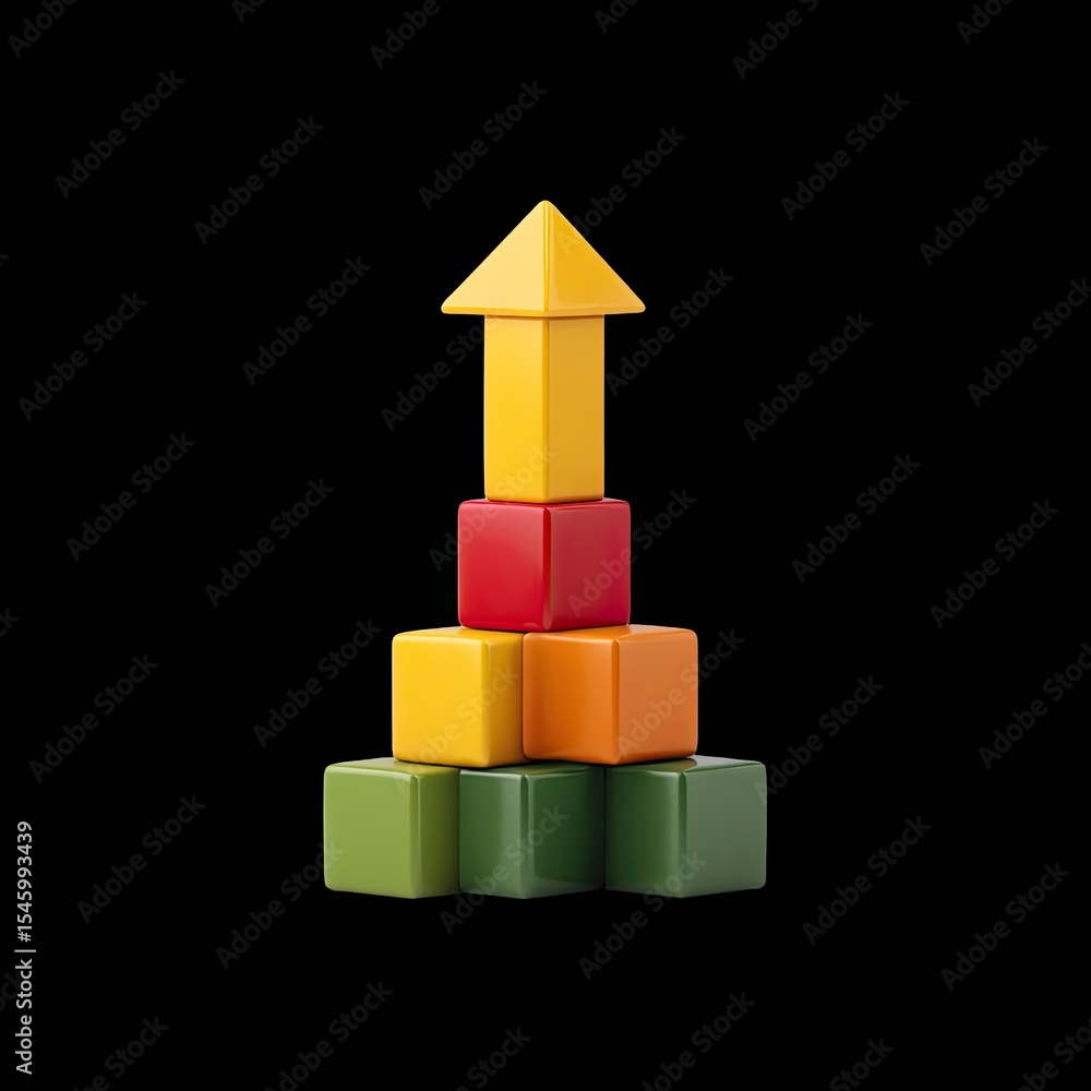 Poster colorful blocks arranged in pyramid shape symbolize business growth and success. vibrant colors of b