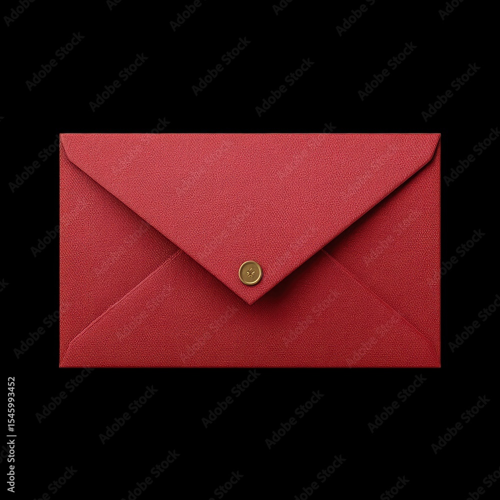 Poster classic rectangular red envelope with textured surface and gold button closure, perfect for gifting 