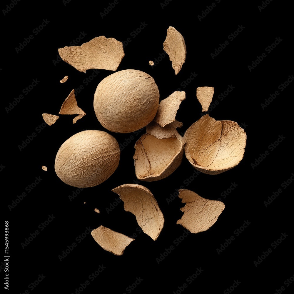 Poster dry tamarind shell pieces scattered around whole tamarind shells create visually striking compositio