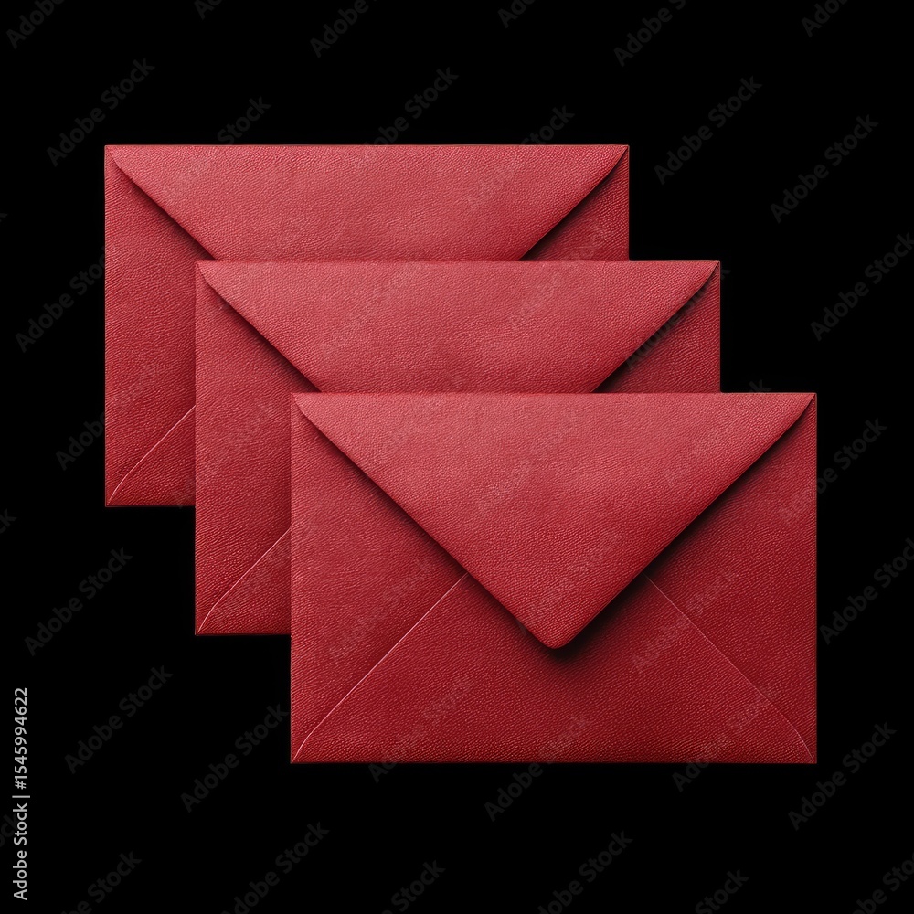 Aufkleber group of three red envelopes arranged in triangle on black background, creating striking visual cont