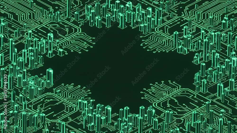 Poster abstract isometric circuit board pattern background design for technology advertising or digital art