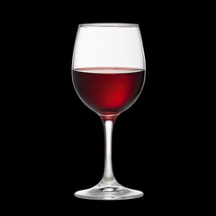Halffull red wine glass showcases rich, deep color with visible meniscus, reflecting elegance and sophistication. This captures essence of fine dining and celebration