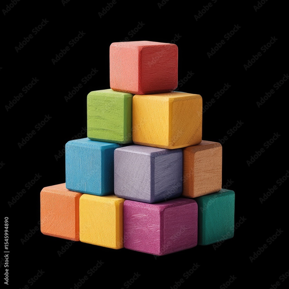 Poster colorful building blocks arranged in pyramid shape create playful and vibrant display. these wooden 