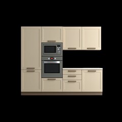 Modern kitchen design with built in oven and microwave, featuring sleek cabinetry and minimalist aesthetic. warm beige tones create welcoming atmosphere, perfect for cooking and entertaining