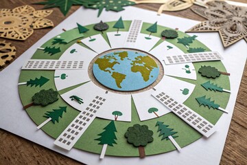 Obraz premium Paper Collage of Urban and Green Zones Around Earth for World Population Day and World Environment Day