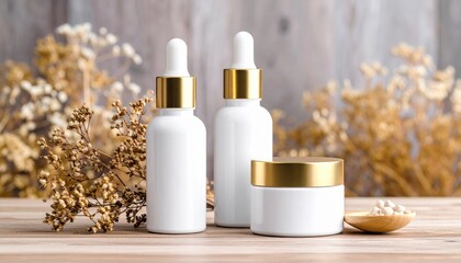 Skincare Product Mockup with Natural Dried Flowers