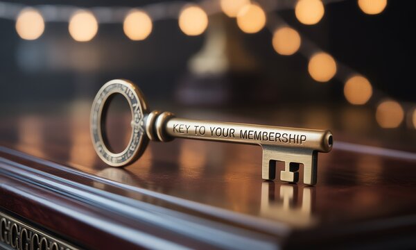Key to membership on wooden surface
