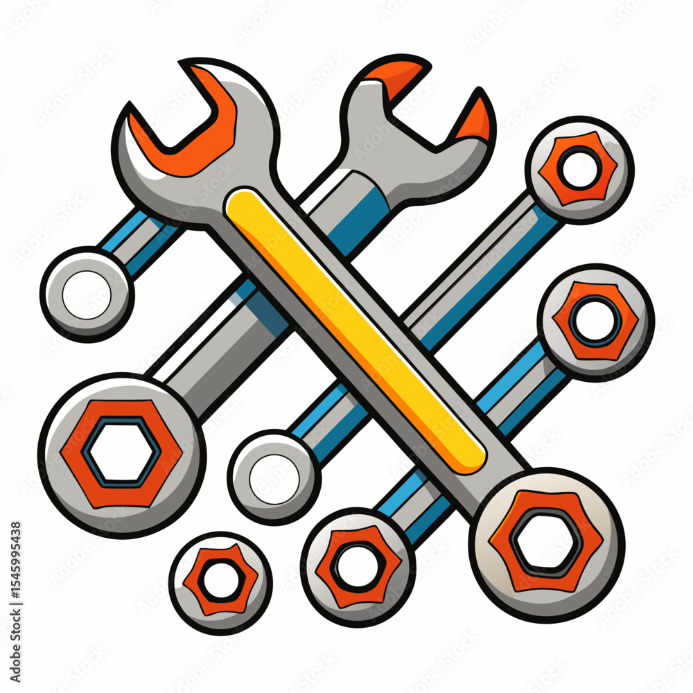 Poster set of wrenches different sizes and styles for mechanics
