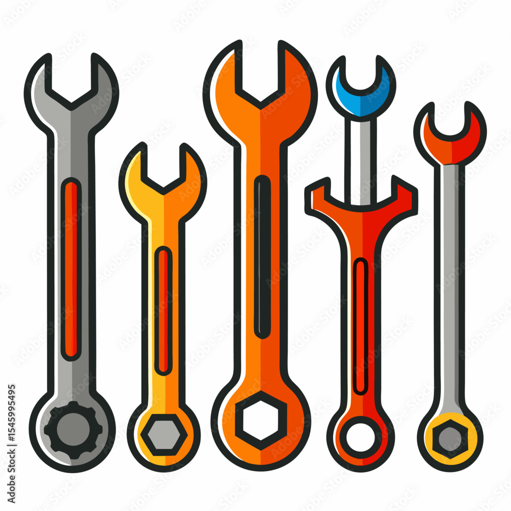 Aufkleber set of wrenches various sizes and types for mechanic tools