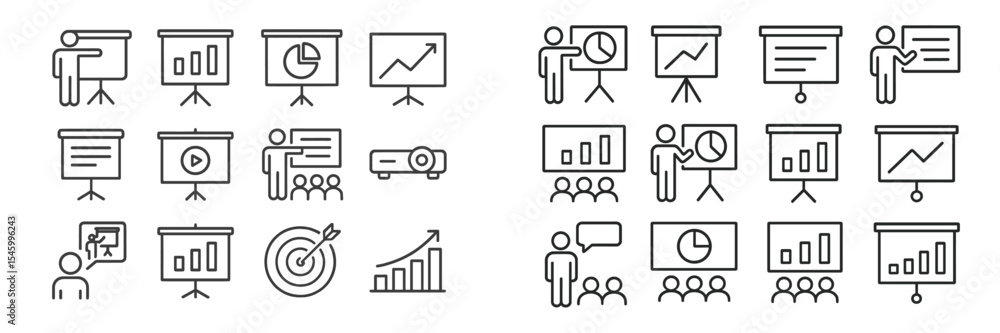 Aufkleber diverse presentation icons illustrating various aspects of teaching and data presentation in an educ