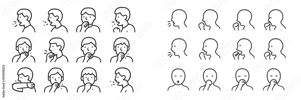 Poster expressions of hesitation and thoughtfulness shown through various gestures in a simple line art sty