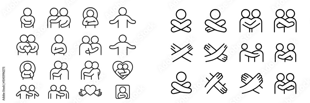 Poster collection of diverse and meaningful icons representing various forms of human connection and intera
