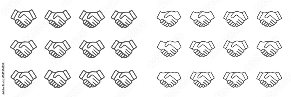 Poster handshake icons arranged in a grid pattern representing collaboration and partnership in various con
