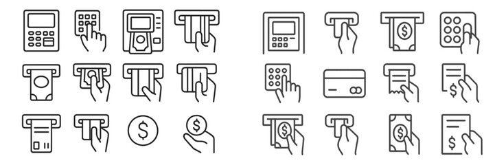 Collection of icons representing various banking and payment activities in a minimalistic design