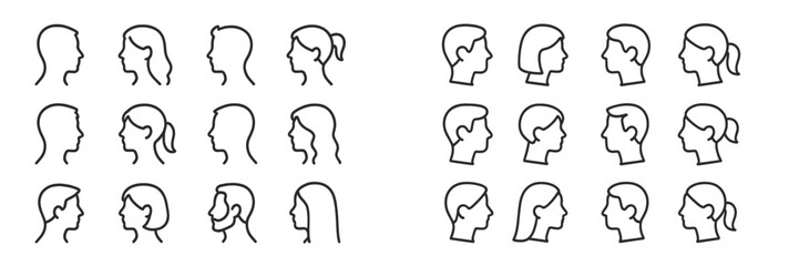 Profiles of diverse people showcasing various hairstyles and characteristics in a contemporary design
