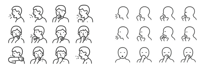 Expressions of hesitation and thoughtfulness shown through various gestures in a simple line art style