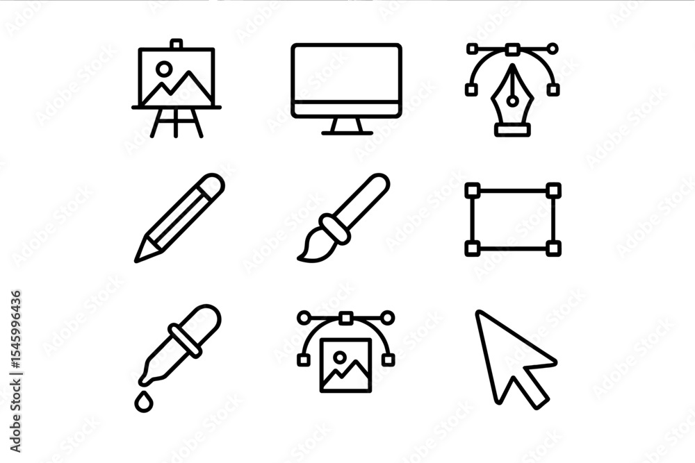 Poster various design tools and icons shown in a grid layout relevant for digital art and graphic design ta