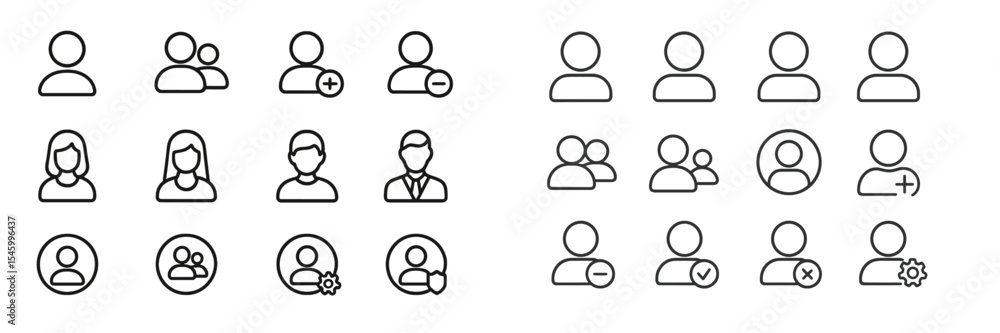 Aufkleber collection of simple line icons representing various social interactions, relationships, and user pr
