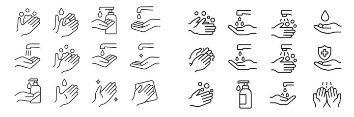 Handwashing icons illustrating various hygiene practices for health and safety