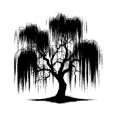 Weeping willow tree silhouette illustration