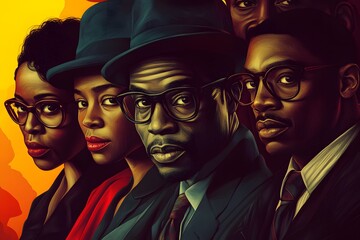 Obraz premium Black activists in retro clothes.