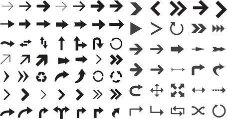 Collection of various black arrow icons in different styles for directional and navigation purposes