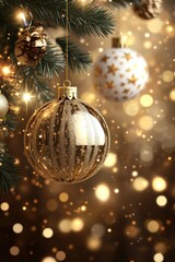Elegant Christmas Ornaments with Sparkling Bokeh Background