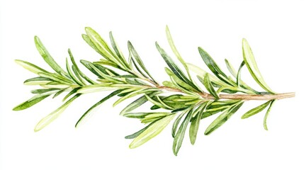 Fototapeta premium Isolated on white, the detailed botanical art of a watercolor rosemary sprig illustration highlights its role as a culinary herb and aromatic ingredient