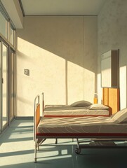 detailed picture of Empty beds in modern hospital corner high detail