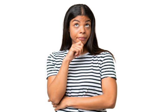 Young African american woman over isolated background having doubts and thinking