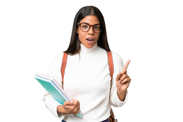 Fototapeta na wymiar Young African American student woman over isolated background intending to realizes the solution while lifting a finger up