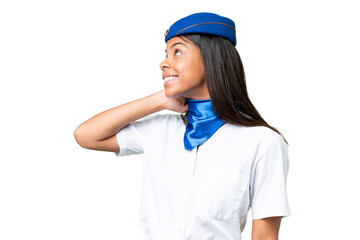 Airplane stewardess African american woman over isolated background thinking an idea
