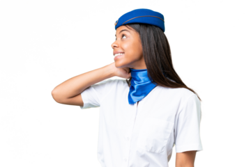 Airplane stewardess African american woman over isolated background thinking an idea